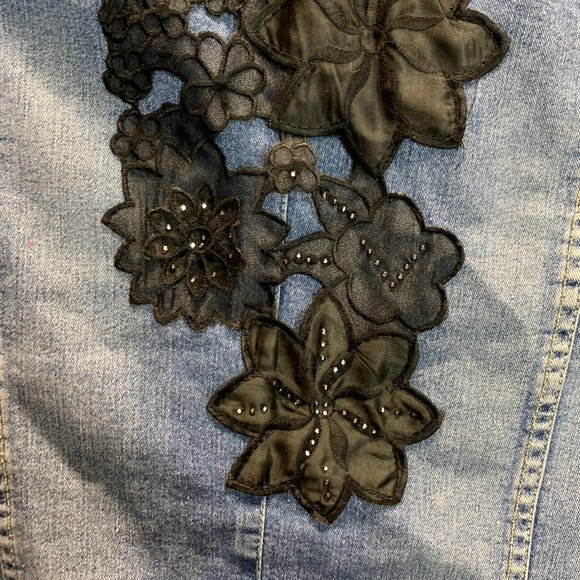 V. Cristine Black Lace Denim Jacket - Picture 12 of 14